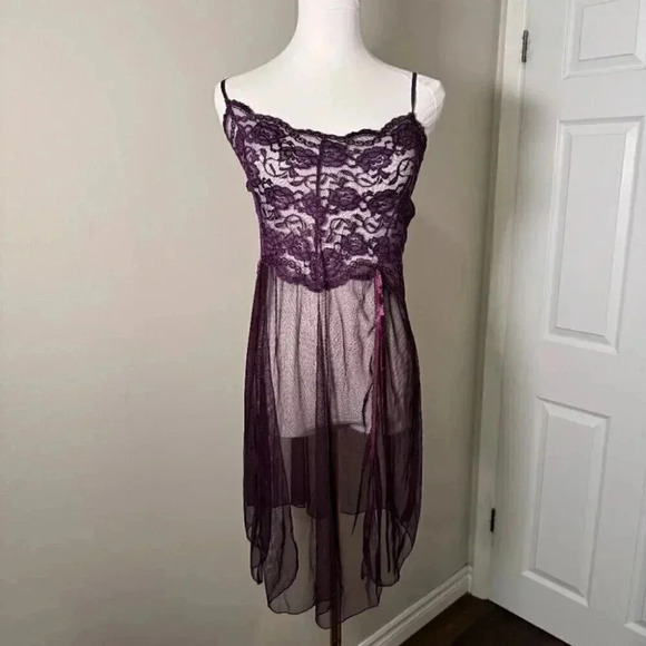 Vintage Women Black Floral Sheer Mesh Baby Doll Slip Lingerie M/L dark Fairycore - Picture 2 of 6
